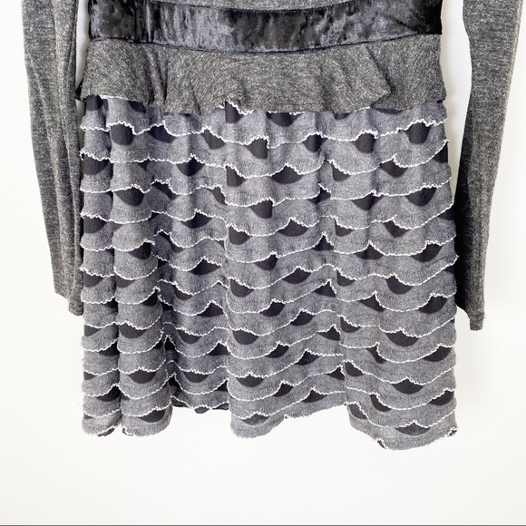 A’REVE Grey Ruffle Knit Bohemian Sweater Dress Medium Career Casual Dressy - Picture 4 of 7